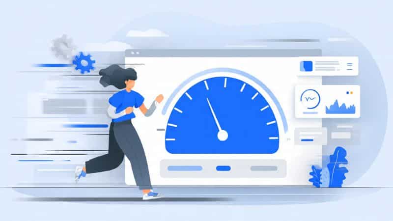 How to Compress Images Online Without Losing Quality (Free & Easy Guide) A woman sprinting towards a speedometer, symbolizing speed and urgency in motion.