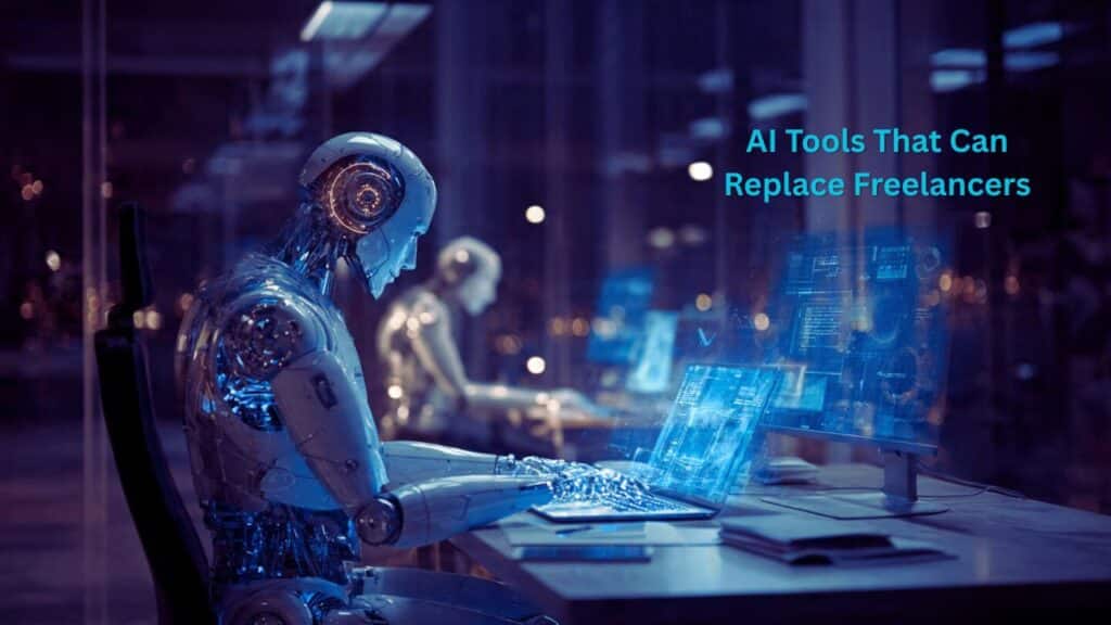 Image of various digital tools and software designed to automate tasks typically performed by freelancers. AI tools that can replace freelancers is the keyword of this article.