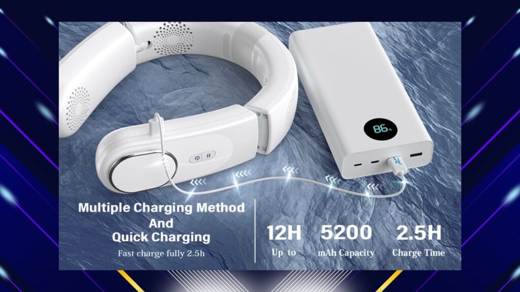 Best Portable Neck Fan in India (2026) – Stay Cool Anywhere Portable neck fan with fast charging 5200mAh battery providing up to 12 hours cooling backup
