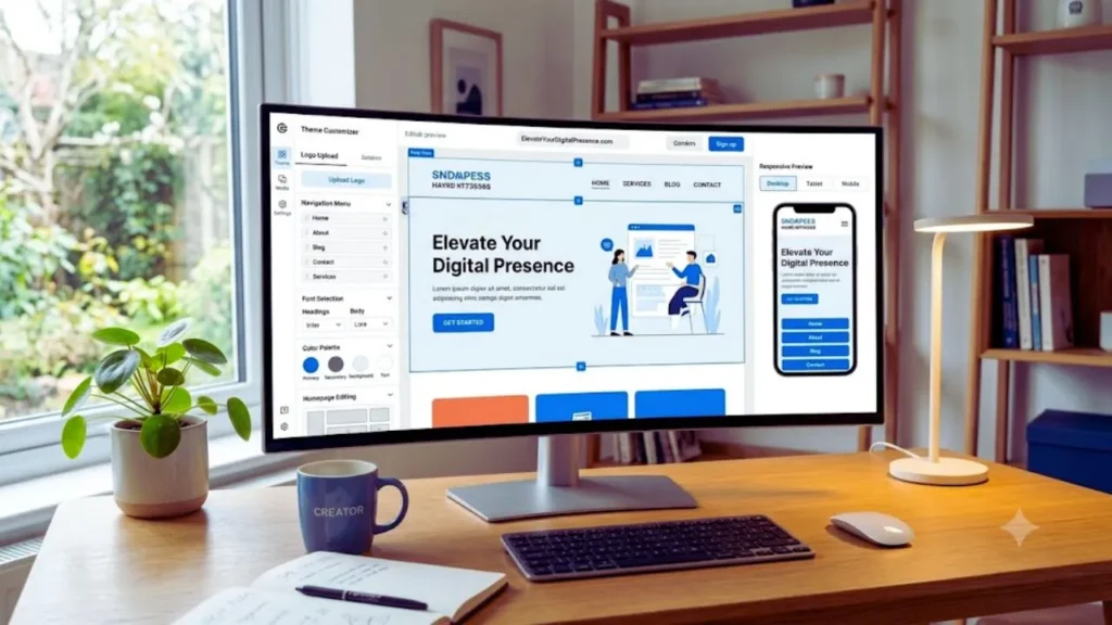 How to Create a Website for Free in 2026 (Step-by-Step Beginner Guide) Customizing a website with themes, logo, navigation menu, and colors