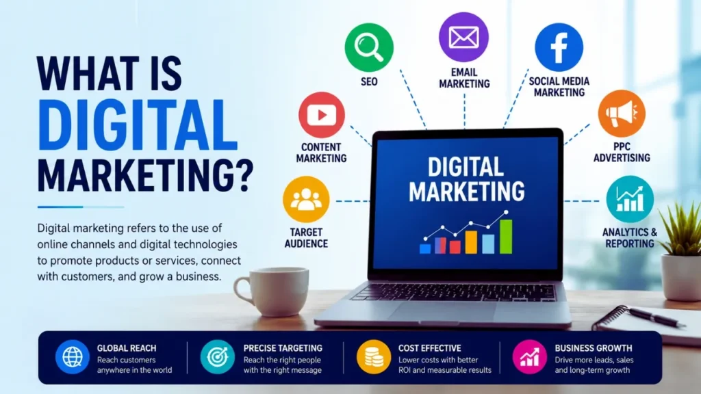 What is digital marketing with SEO, social media, email marketing, PPC and analytics