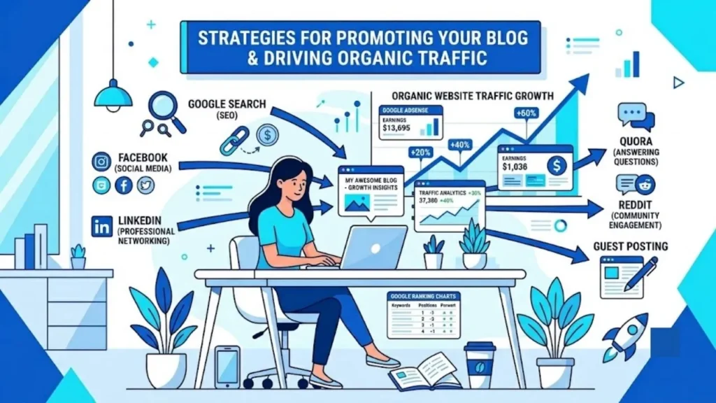 Free Blogging Guide 2025 showing how beginners can start a blog and earn money online without any investment