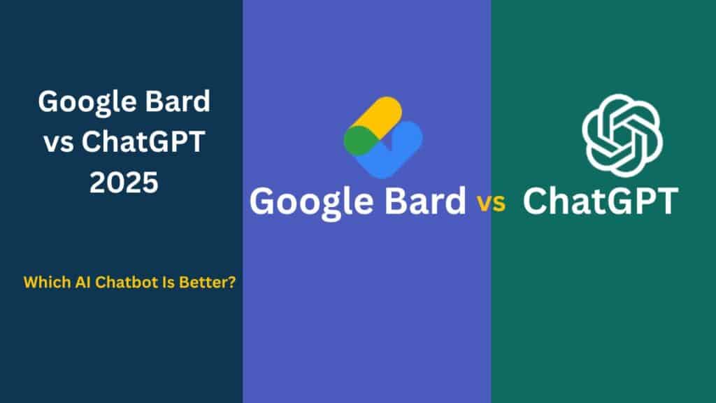 Comparison graphic of Google Bard and ChatGPT showcasing their features and capabilities side by side.
