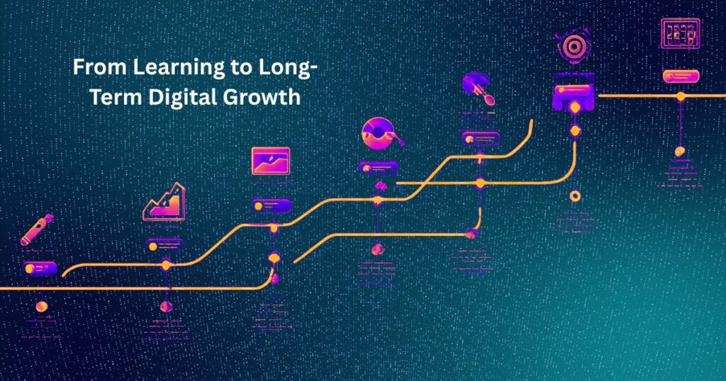 Image illustrating the journey from initial learning to sustained digital growth over time.