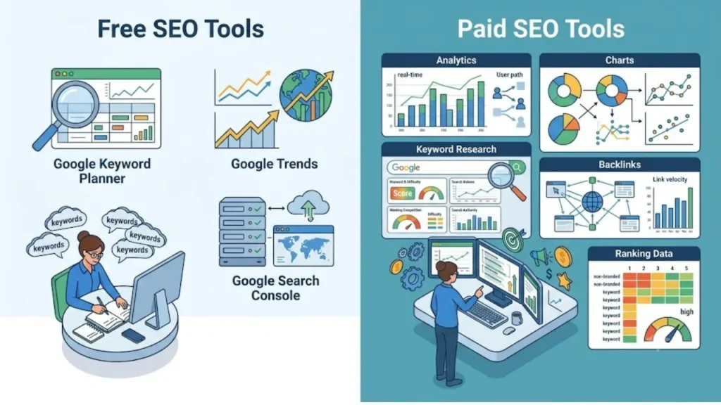 How to Find Low Competition Keywords in 2026 Comparison of free and paid keyword research tools for SEO