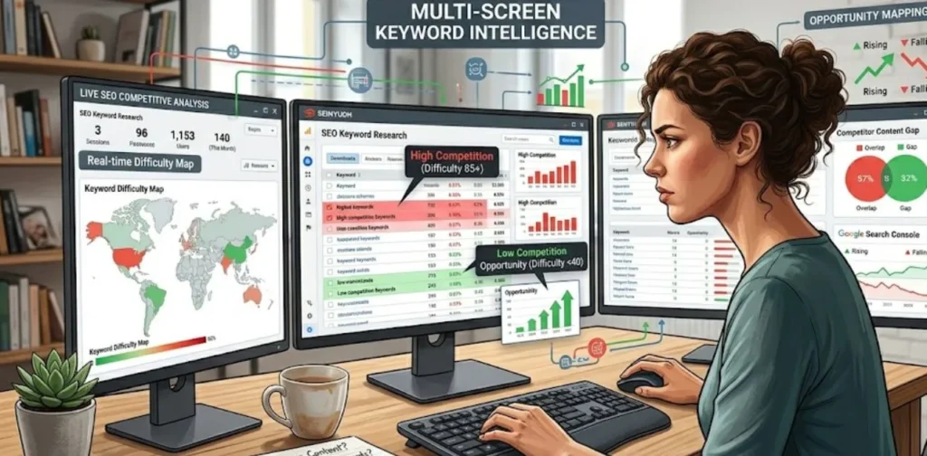 12 Proven Fixes for Why Website Not Getting Traffic Keyword research showing high competition keywords causing low website traffic