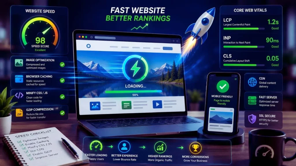 Why Google Is Not Indexing Your Pages: 15 Common Reasons & Fixes (2026 Guide) Fast-loading website dashboard with Core Web Vitals performance metrics